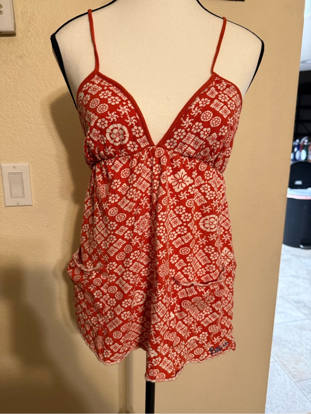 Vintage Billabong Y2K Cami Dress Tunic Tank Top boho Patchwork Bandana Pockets S